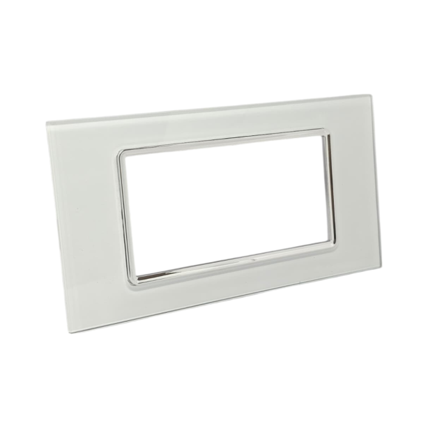 Placca Vetro 4 Posti Bianca per Supporto Blu Living - Tot Electric