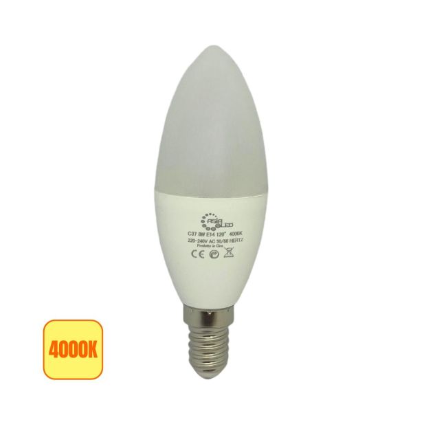 Lampadina LED E14 Candela 8W 4000K C37 - 800 Lumen, Alta Efficienza