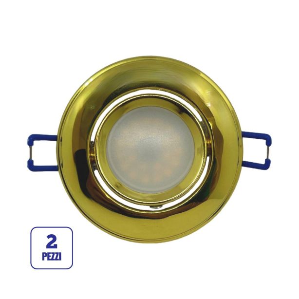 2x Portafaretto GU10/MR16 Rotondo Orientabile Ø85mm - Oro Lucido