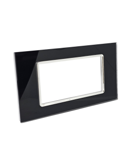 Placca Vetro 4 Posti Nera per Supporto Blu Living - Tot Electric