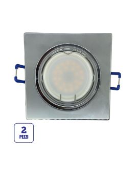 2x Portafaretto GU10/MR16 Quadrato Orientabile 8.2x8.2cm Cromo Lucido
