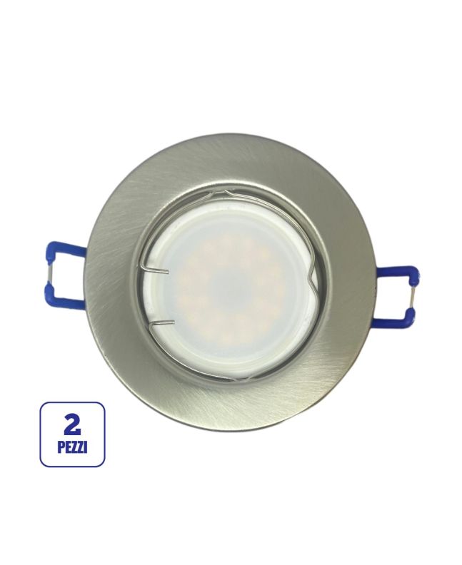2x Portafaretto GU10/MR16 Tondo Fisso Ø80mm Esterno - Nickel Satinato
