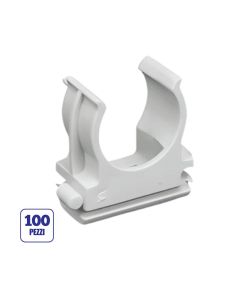 100 Clips Fissatubo a Scatto Ø32mm Grigio RAL7035 Made in Italy - FAEG