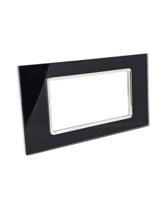 Placca Vetro 4 Posti Nera per Supporto Blu Living - Tot Electric