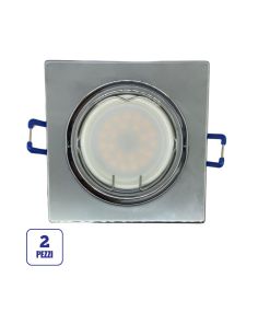 2x Portafaretto GU10/MR16 Quadrato Orientabile 8.2x8.2cm Cromo Lucido