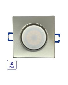 2x Portafaretto GU10/MR16 Quadrato Fisso 8.2x8.2cm - Nickel Satinato