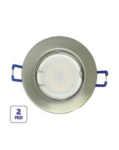2x Portafaretto GU10/MR16 Tondo Fisso Ø80mm Esterno - Nickel Satinato