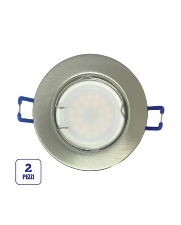 2x Portafaretto GU10/MR16 Tondo Fisso Ø80mm Esterno - Nickel Satinato
